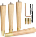 Premium Ash Wood Furniture Legs 4-Pack with Gold Caps - Full Kit
