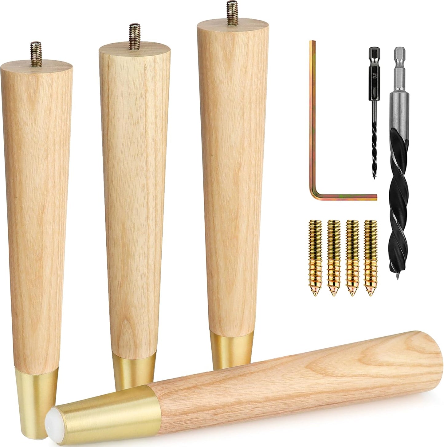 Premium Ash Wood Furniture Legs with Gold Caps for All Furniture