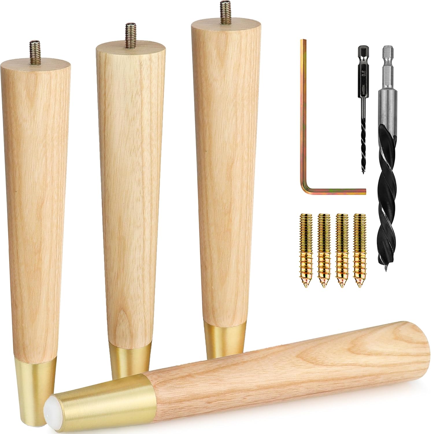 Premium Ash Wood Furniture Legs with Gold Caps for All Furniture