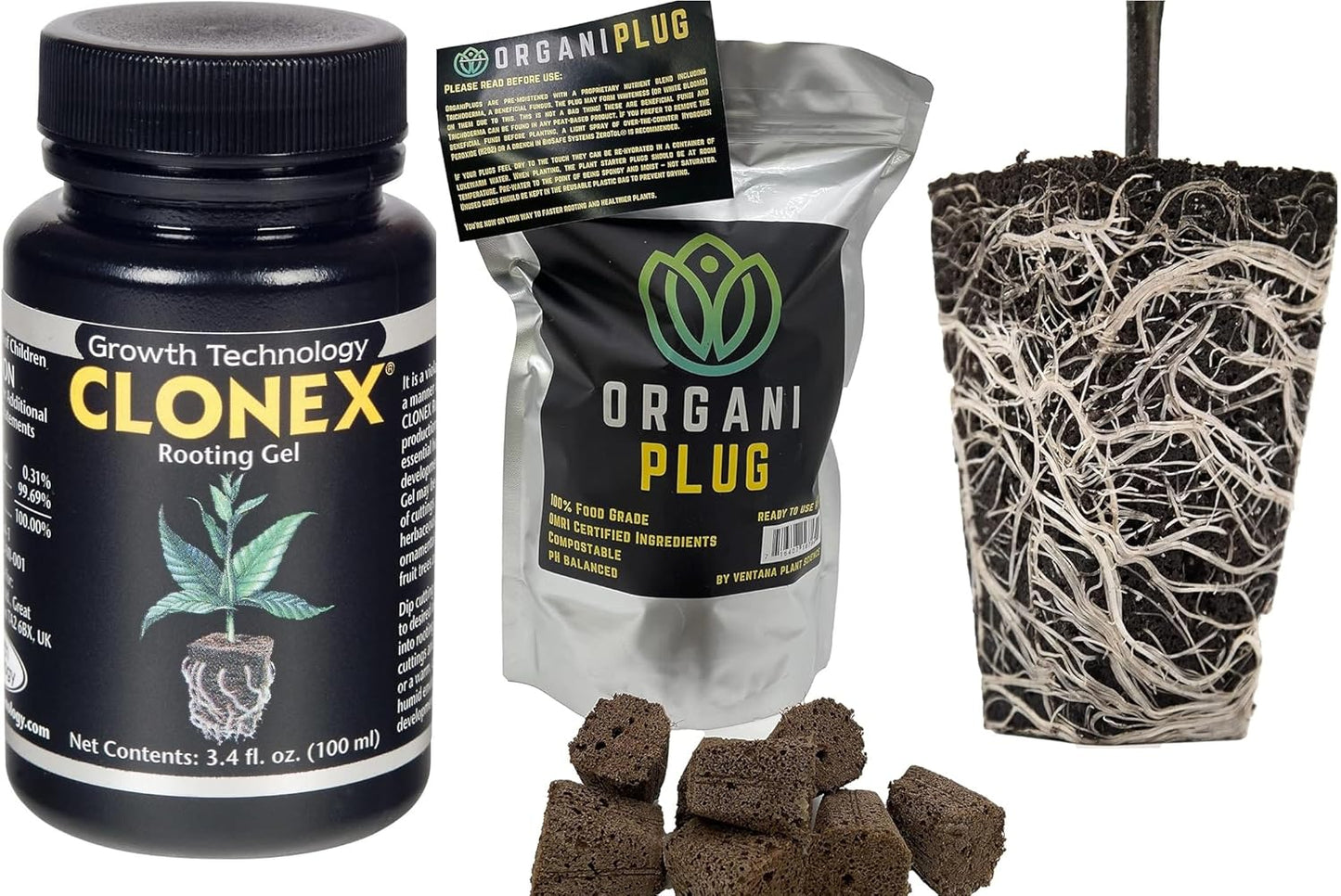 Clonex Rooting Gel 100ml with Hydroponic Seed Starter Plugs Bundle