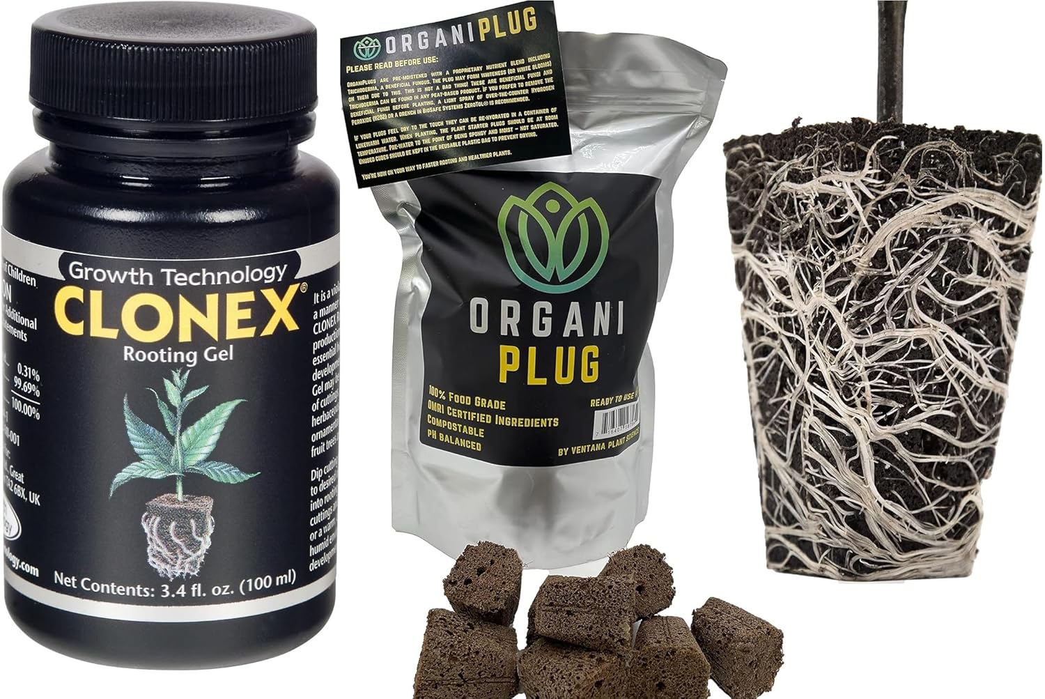 Clonex Rooting Gel 100ml with Hydroponic Seed Starter Plugs Bundle