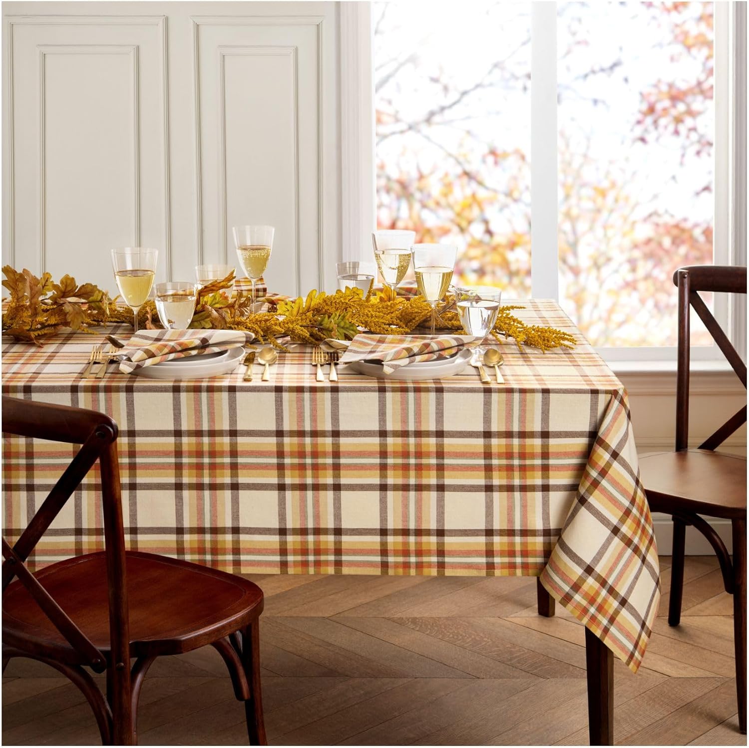 Elegant Harvest Woven Plaid Cotton Tablecloth for Fall Gatherings
