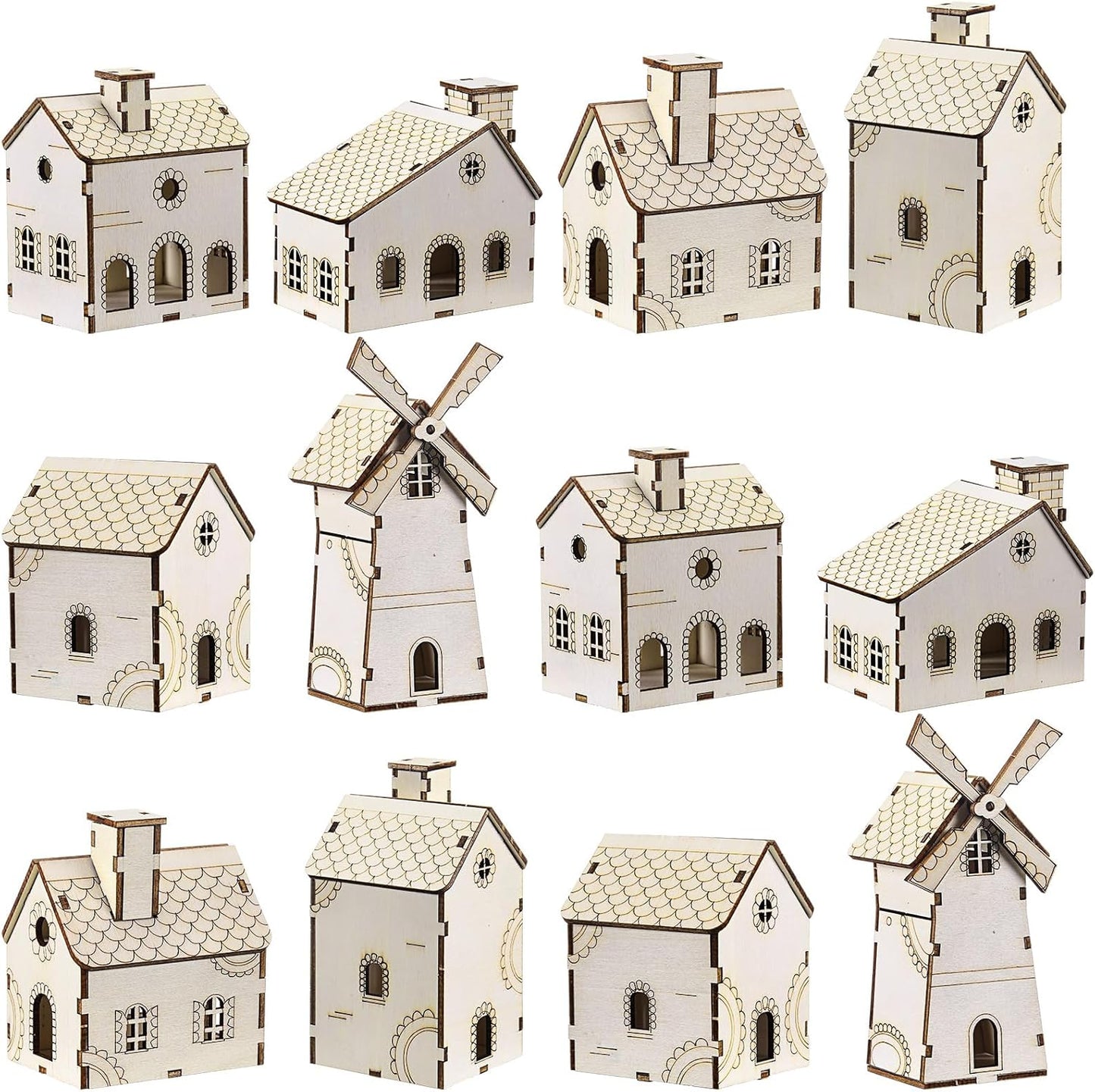 DIY Christmas Village Sets - 24 Pcs Wooden Gingerbread Houses