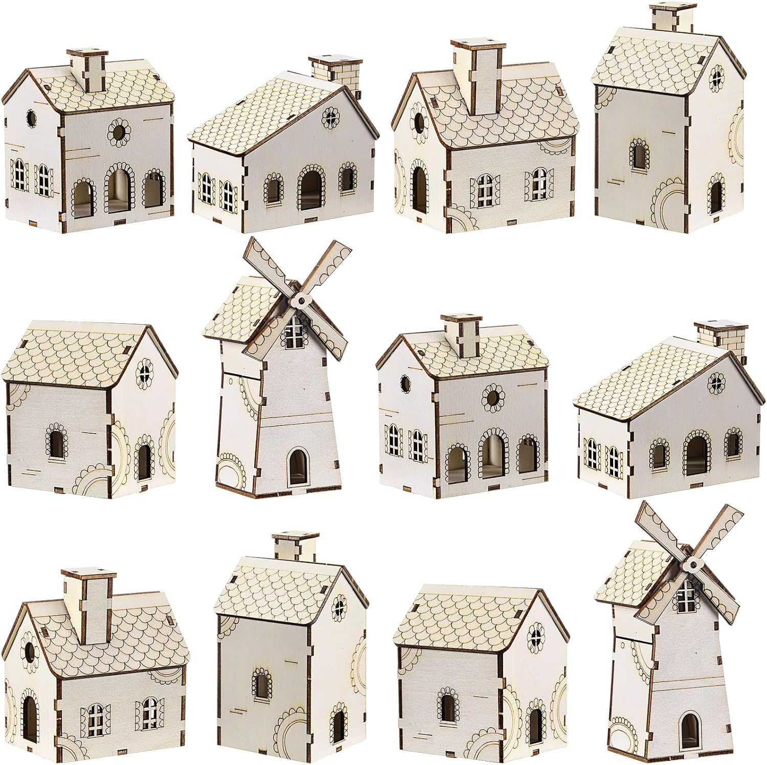 DIY Christmas Village Sets - 24 Pcs Wooden Gingerbread Houses