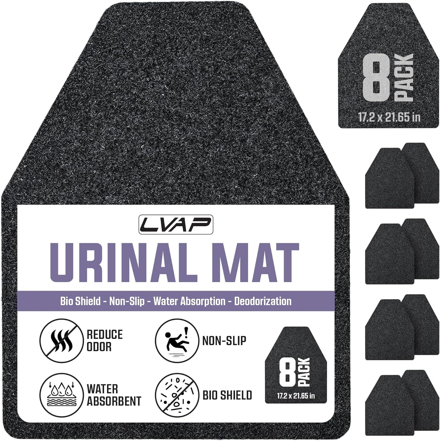 Durable Urinal Mats for Men Bathroom Hygiene - 8 Pack Black