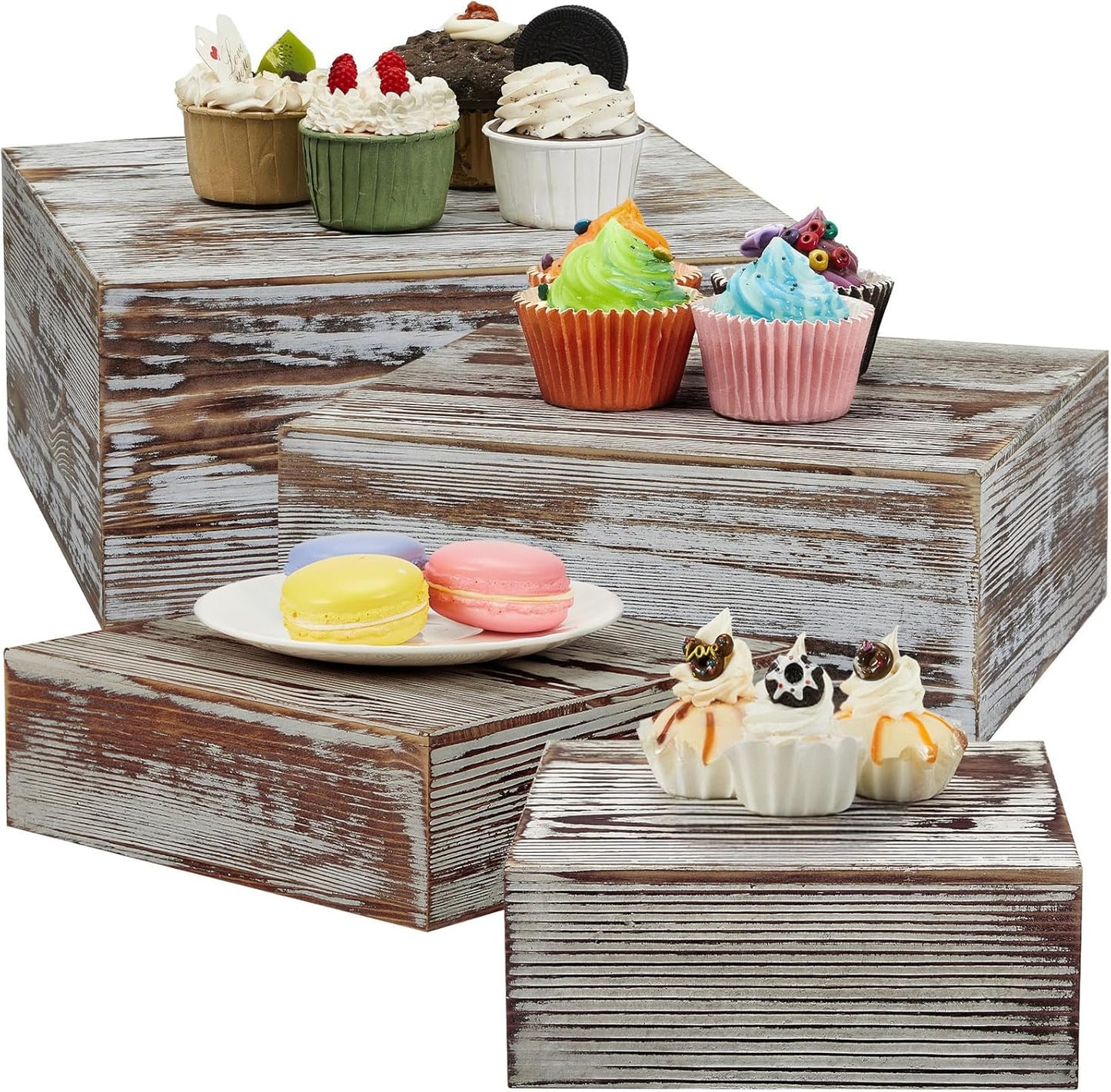 Juexica Set of 4 Wood Display Risers for Rustic Events