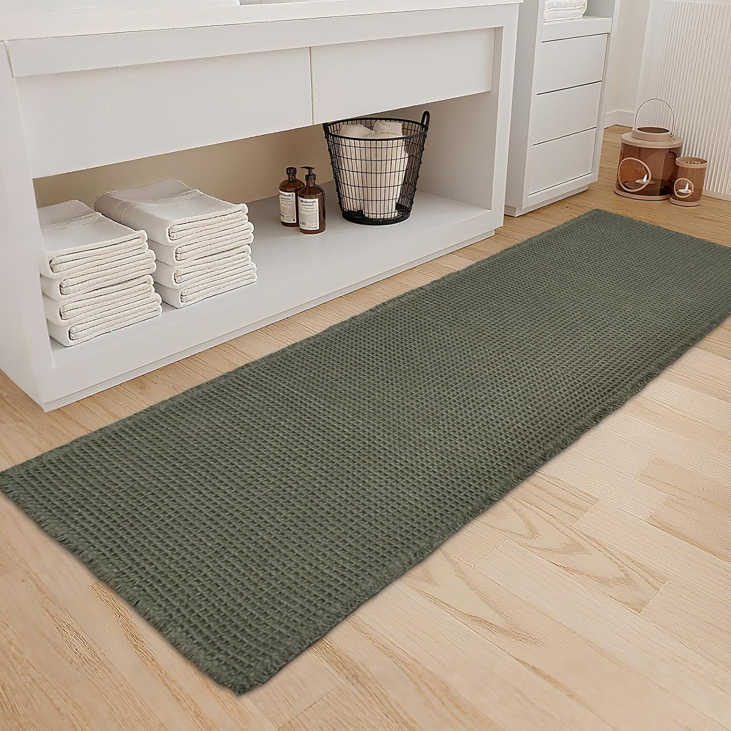ZALL Waffle Bath Mat - Super Absorbent Non Slip Runner Rug