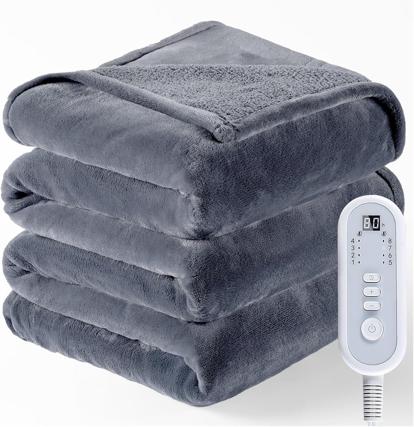Full Size Electric Blanket Heated with Double-Sided Flannel & Sherpa