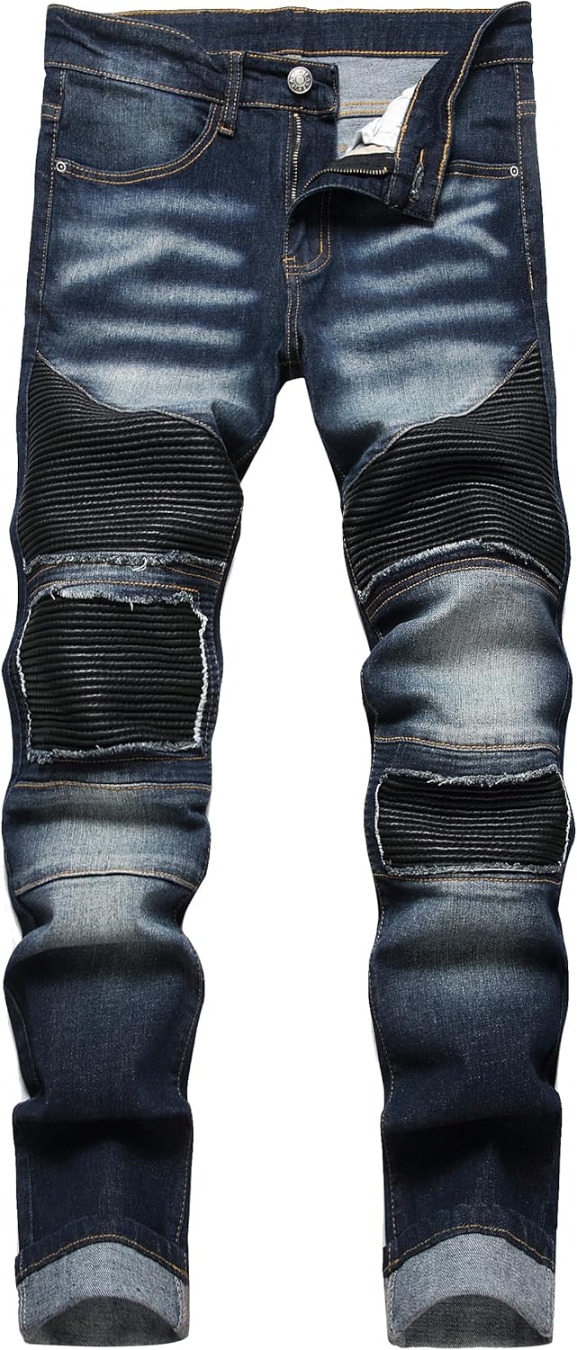XIMXIMMTIAN Men's Biker Moto Distressed Slim Fit Jeans Review