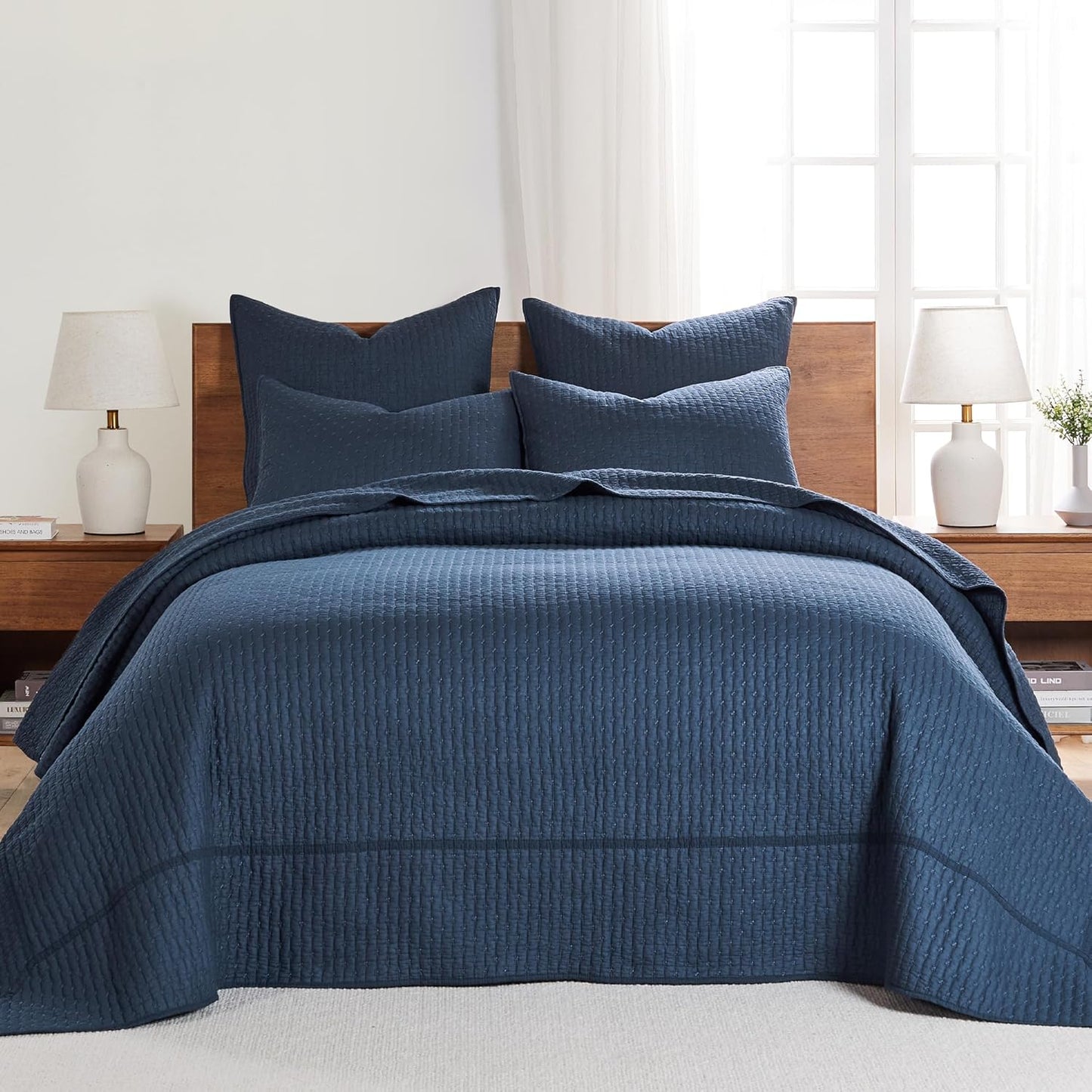 Levtex Home Cross Stitch King Bedspread Set - Navy Cotton Comfort