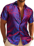 Mens Silk Paisley Floral Jacquard Short Sleeve Shirt - Dress or Casual