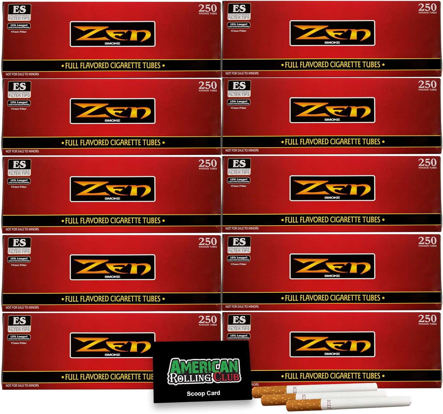 Zen Cigarette Tubes King Size Regular Red Box 2500 Tubes