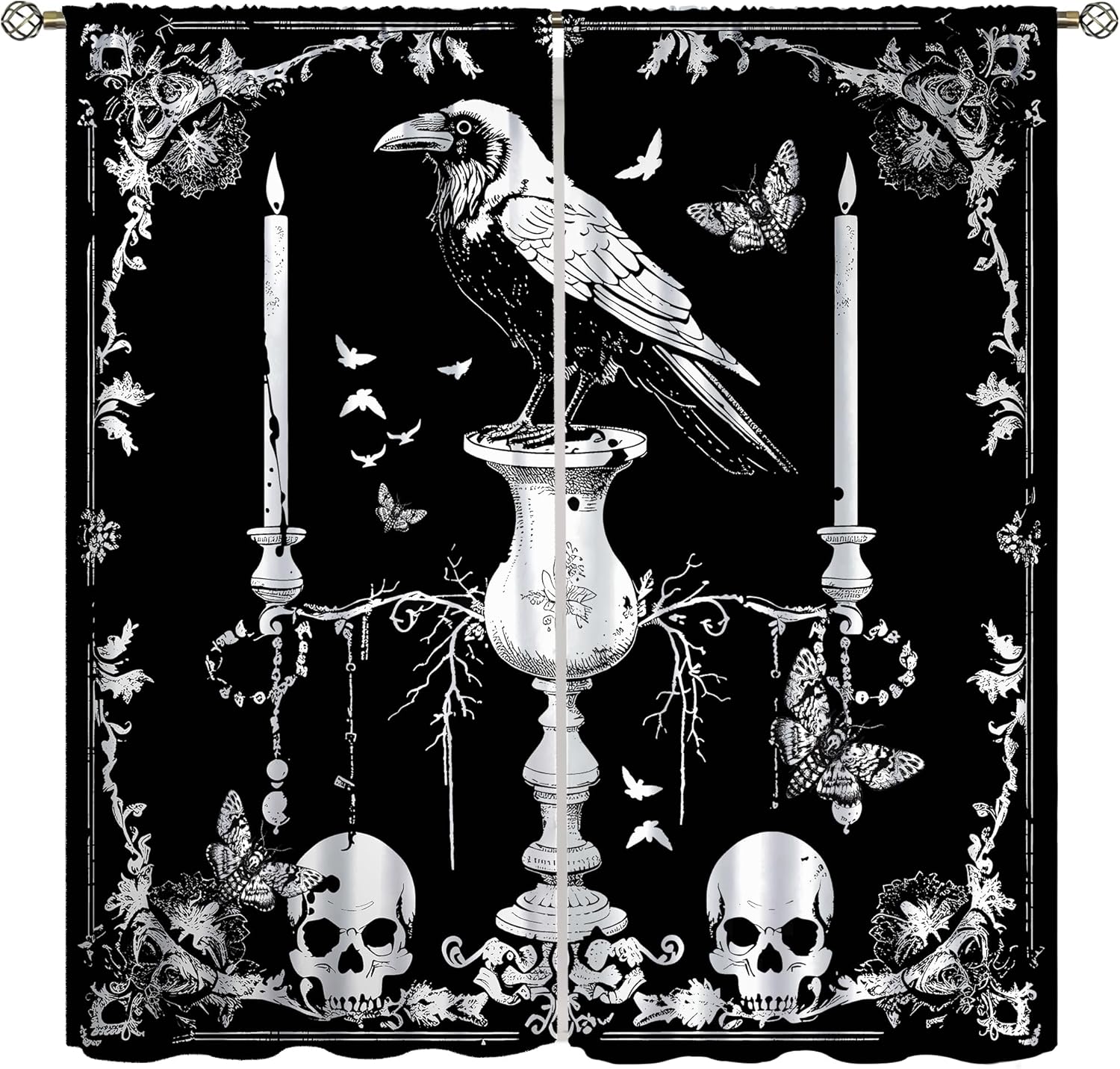 Mysterious Gothic Raven Crow Curtains - Spooky Chic Decor