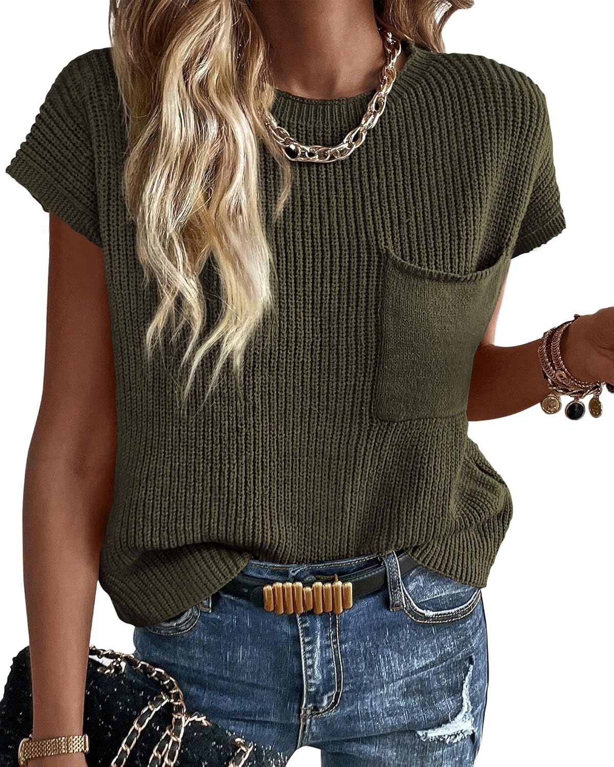 KIRUNDO Summer Fall Short Sleeve Sweater Vest for Women 2025