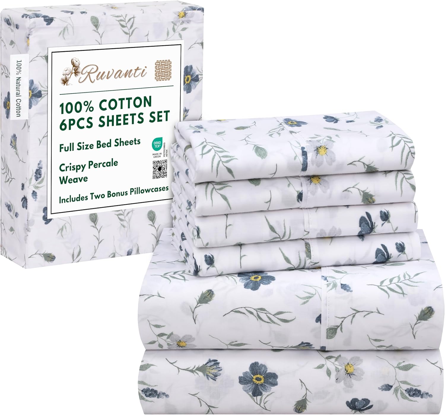 RUVANTI 6 Pcs Cotton Sheets - Soft, Lightweight & Breathable