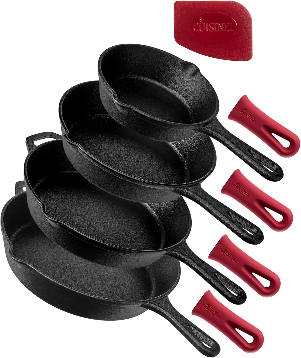 Cuisinel Cast Iron Skillets Set - 4-Piece Chef Pans Kit