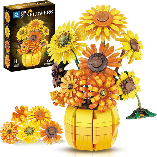 Sunflower Building Set Flowers with Vase for Art Lovers