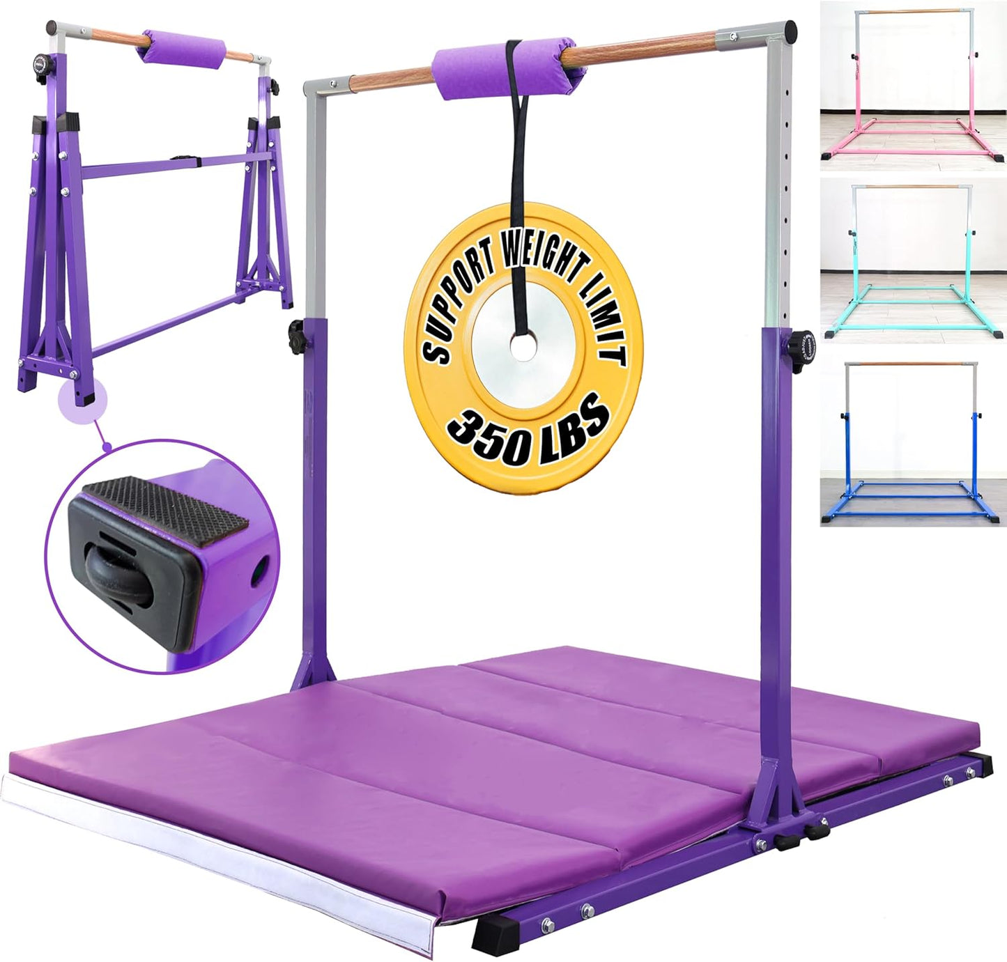 Foldable Gymnastic Bar for Kids Ages 3-20, Height Adjustable