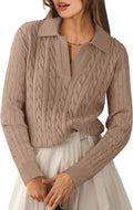 Women's Casual V Neck Cable Knit Sweater with Long Sleeves