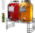2 Gallon Drink Dispensers for Parties 2 Pack - Dual Beverage Station