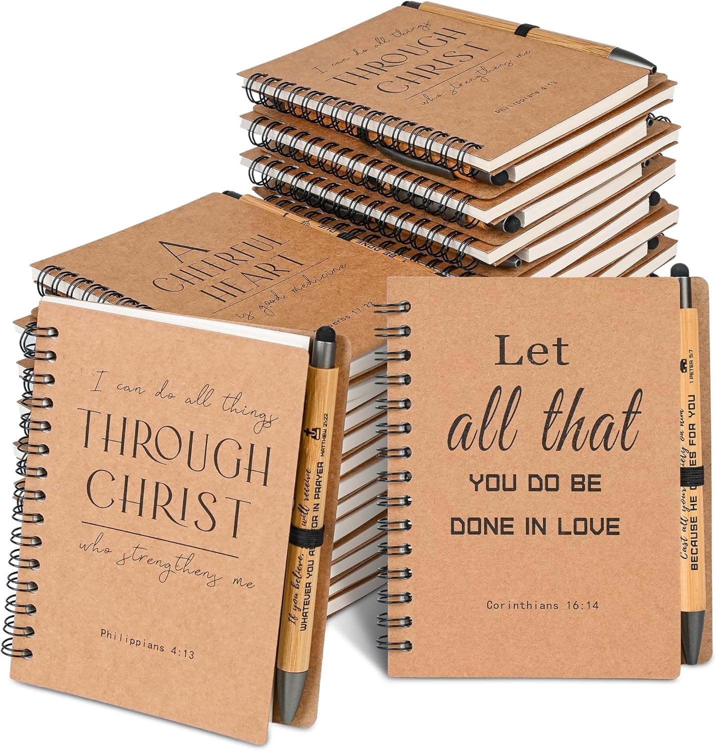 Christian Gifts Set: INSADA 30 Spiral Notebooks with Bamboo Pen