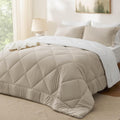 Bedsure Queen Comforter Set - 7 Piece Reversible Beige White Bedding