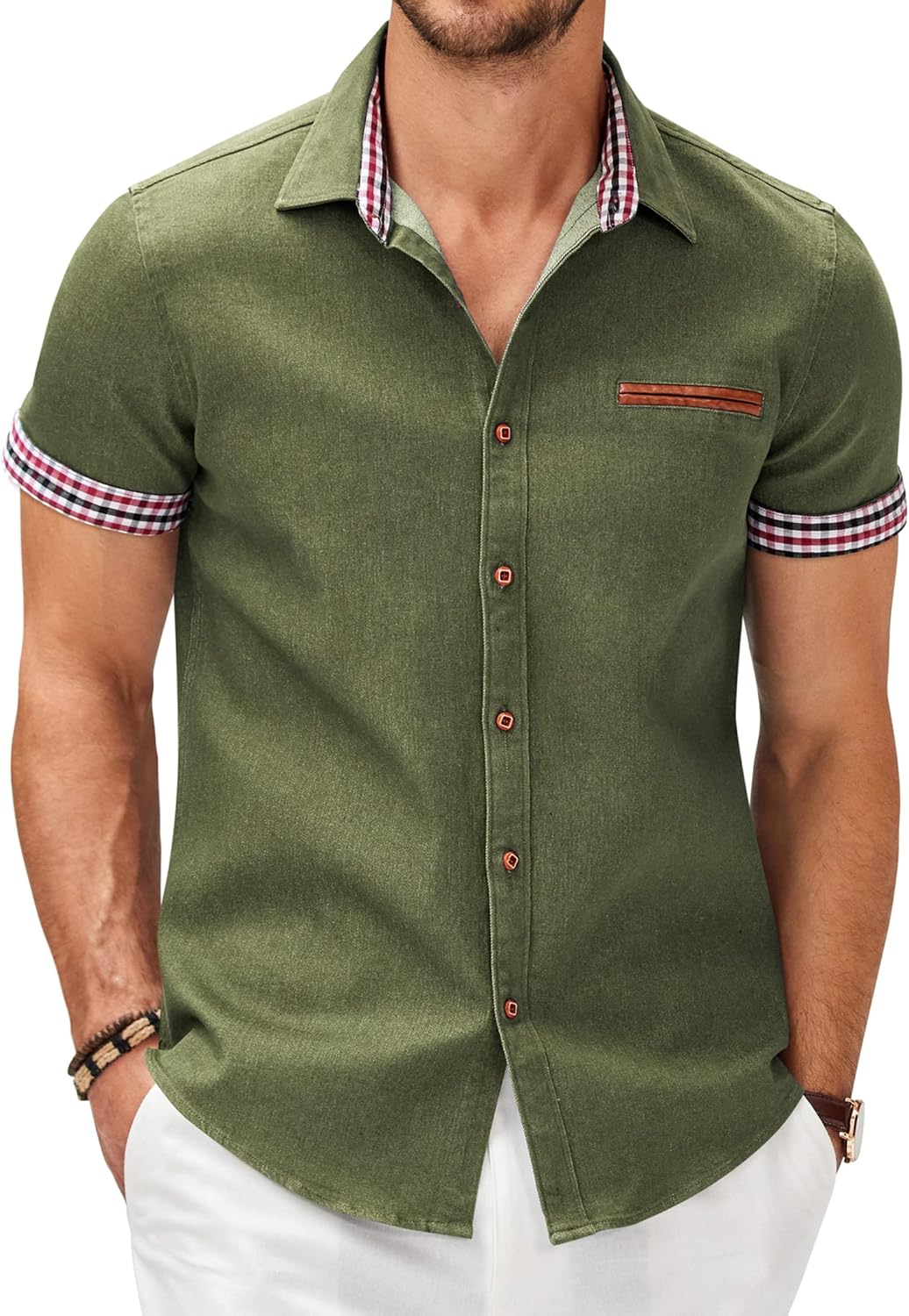 COOFANDY Men's Casual Cotton Short Sleeve Button Down Shirt