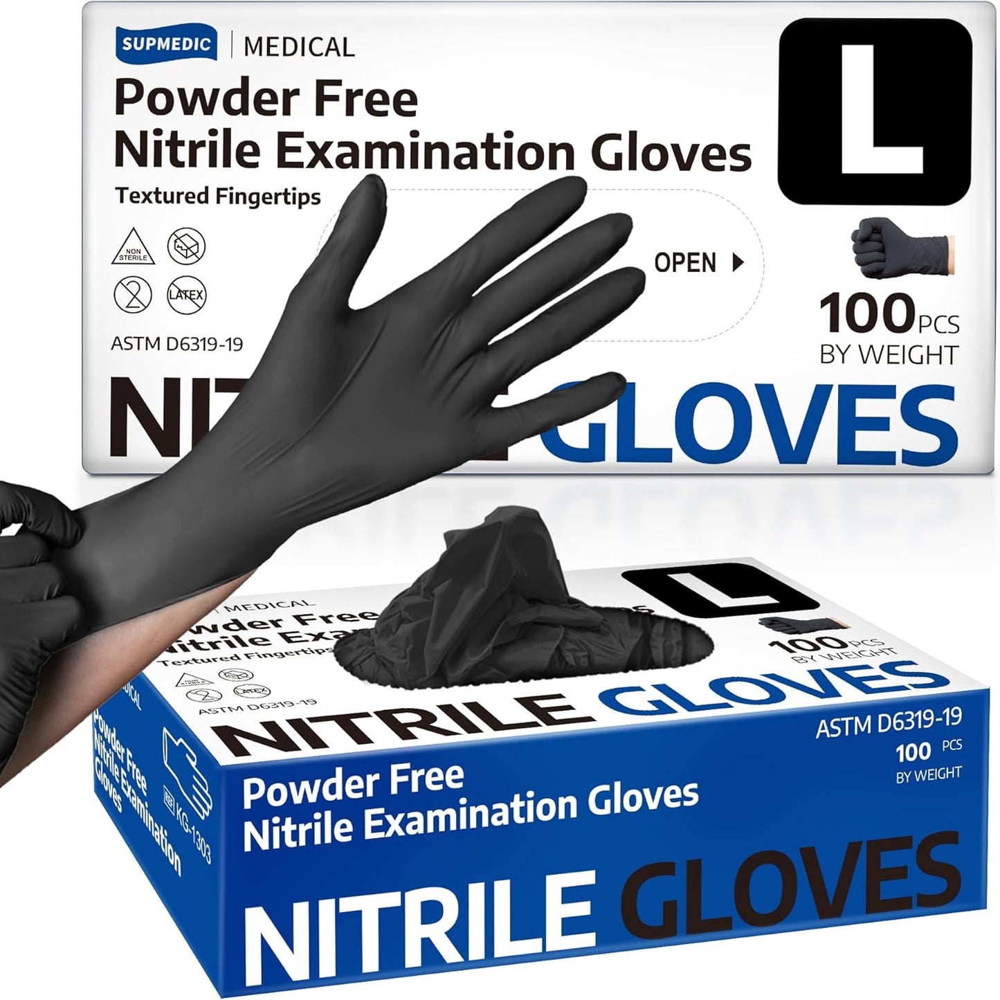 Chemical Resistant Black Nitrile Gloves - 100 Pcs
