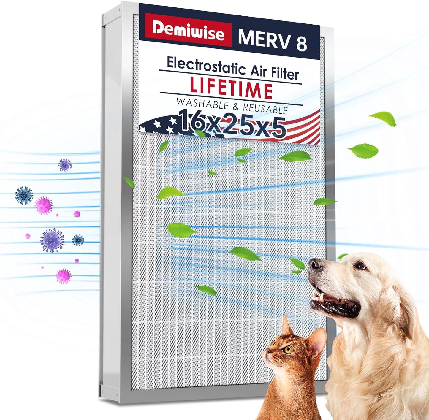 16x25x5 Reusable Electrostatic Air Filter for HVAC Systems