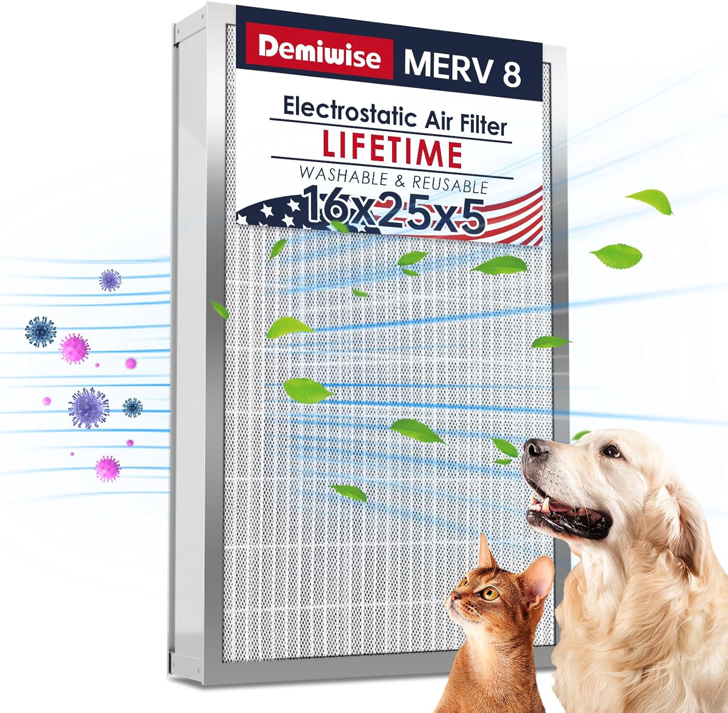 16x25x5 Reusable Electrostatic Air Filter for HVAC Systems
