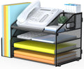 4 Tier Paper Letter Tray File Organizer with Pen Holder - Sleek Desk