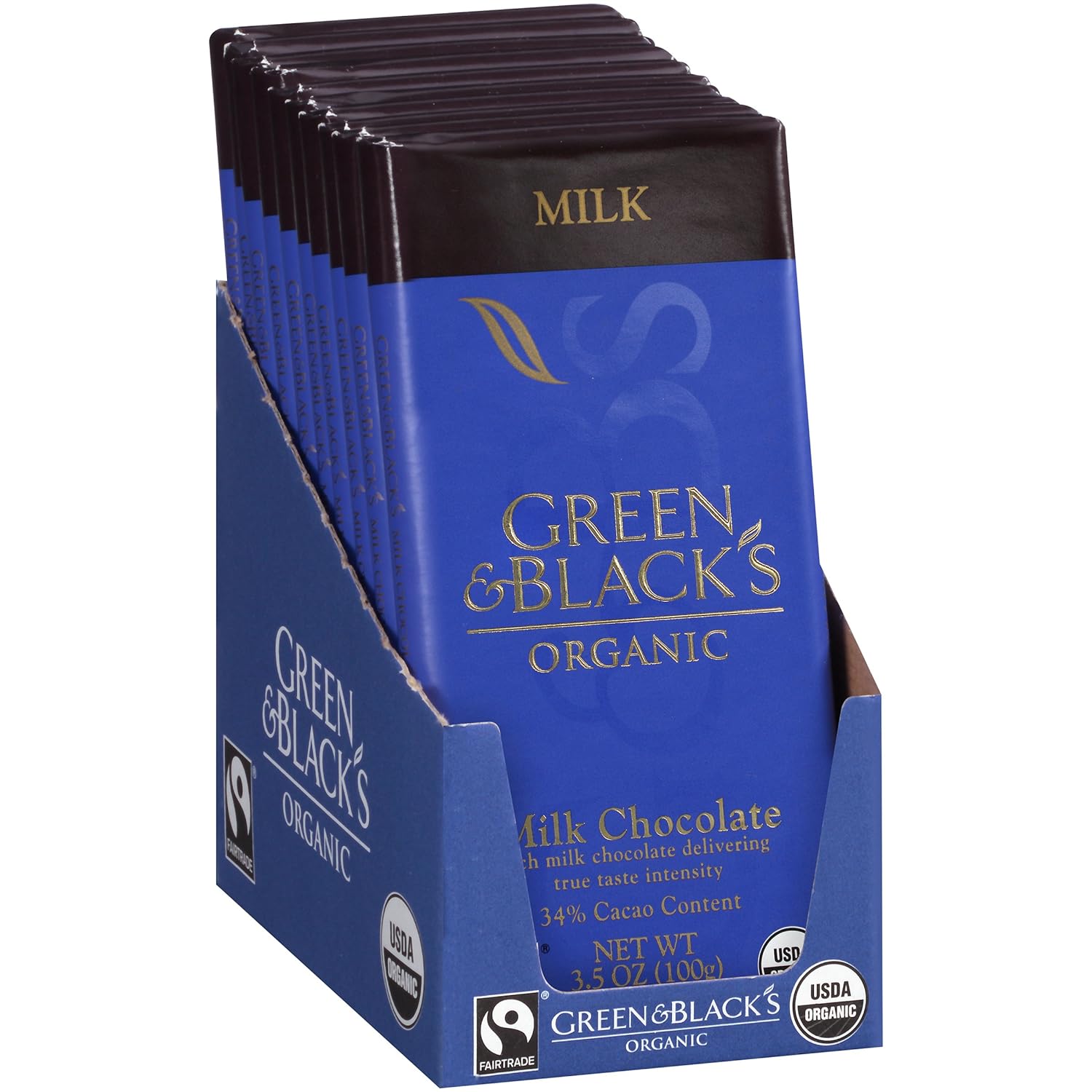 Green & Black's Organic Milk Chocolate Bars, 34% Cacao, 10 Count