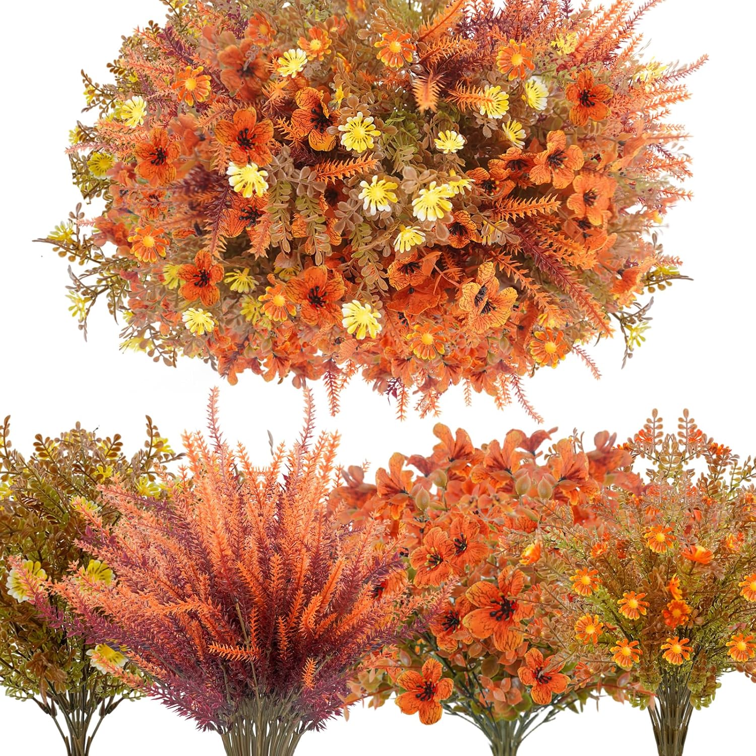 64PCS Fall Artificial Flowers Outdoor UV Resistant Faux Plants