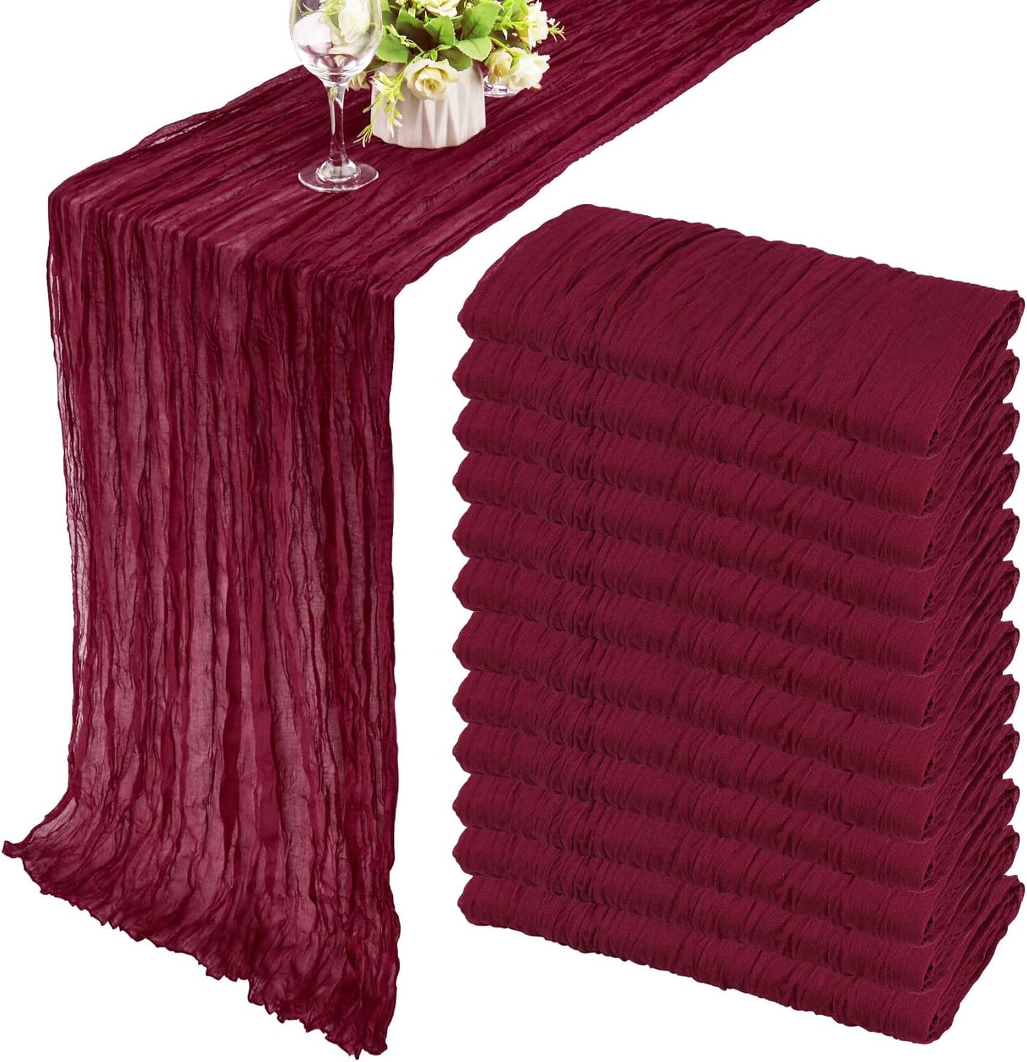 13Ft Burgundy Cheesecloth Table Runner for Elegant Events