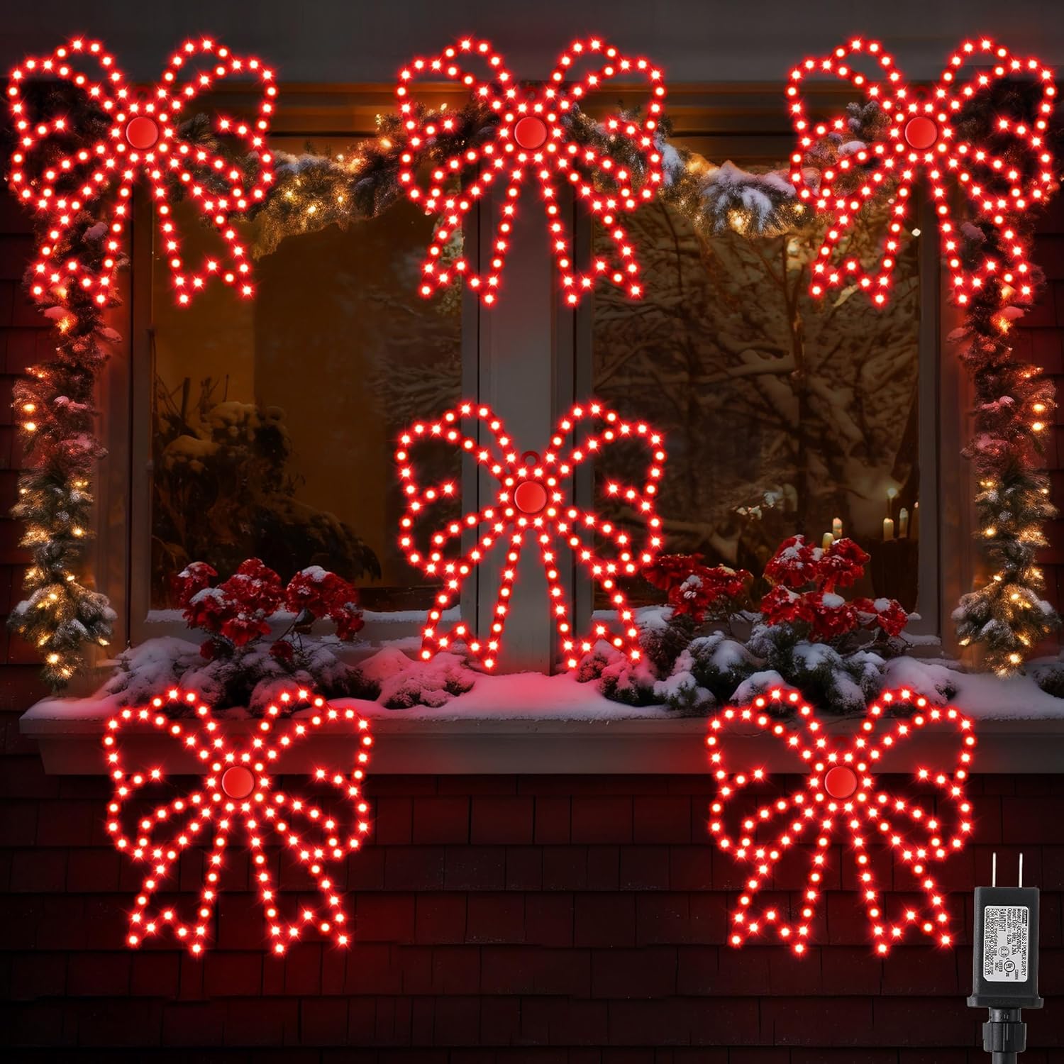 6 Pack Hi Vibrant Twinkling LED Christmas Bow Decoration Lights