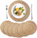 Round Woven Placemats 6 Pack - Natural Water Hyacinth Table Mats
