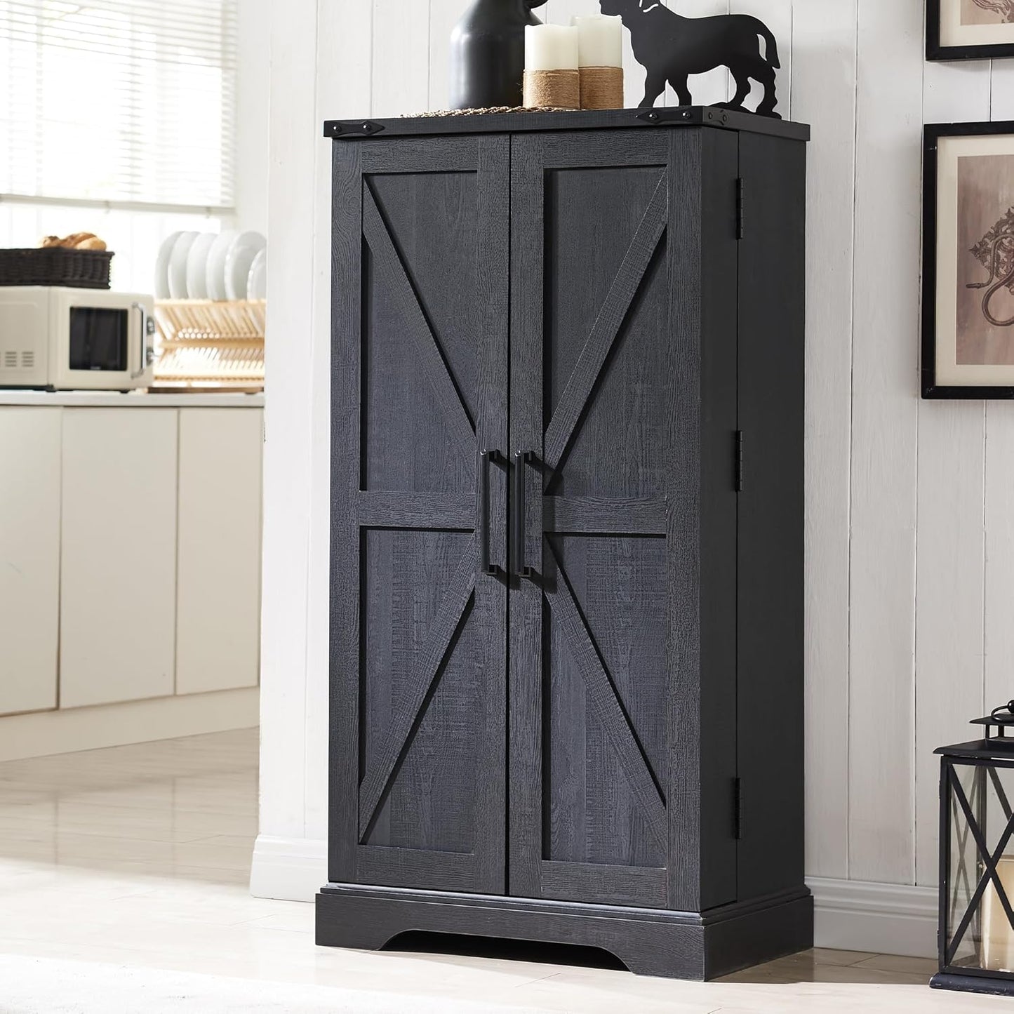 ACCOHOHO 47 Kitchen Pantry with Barn Doors for Rustic Storage