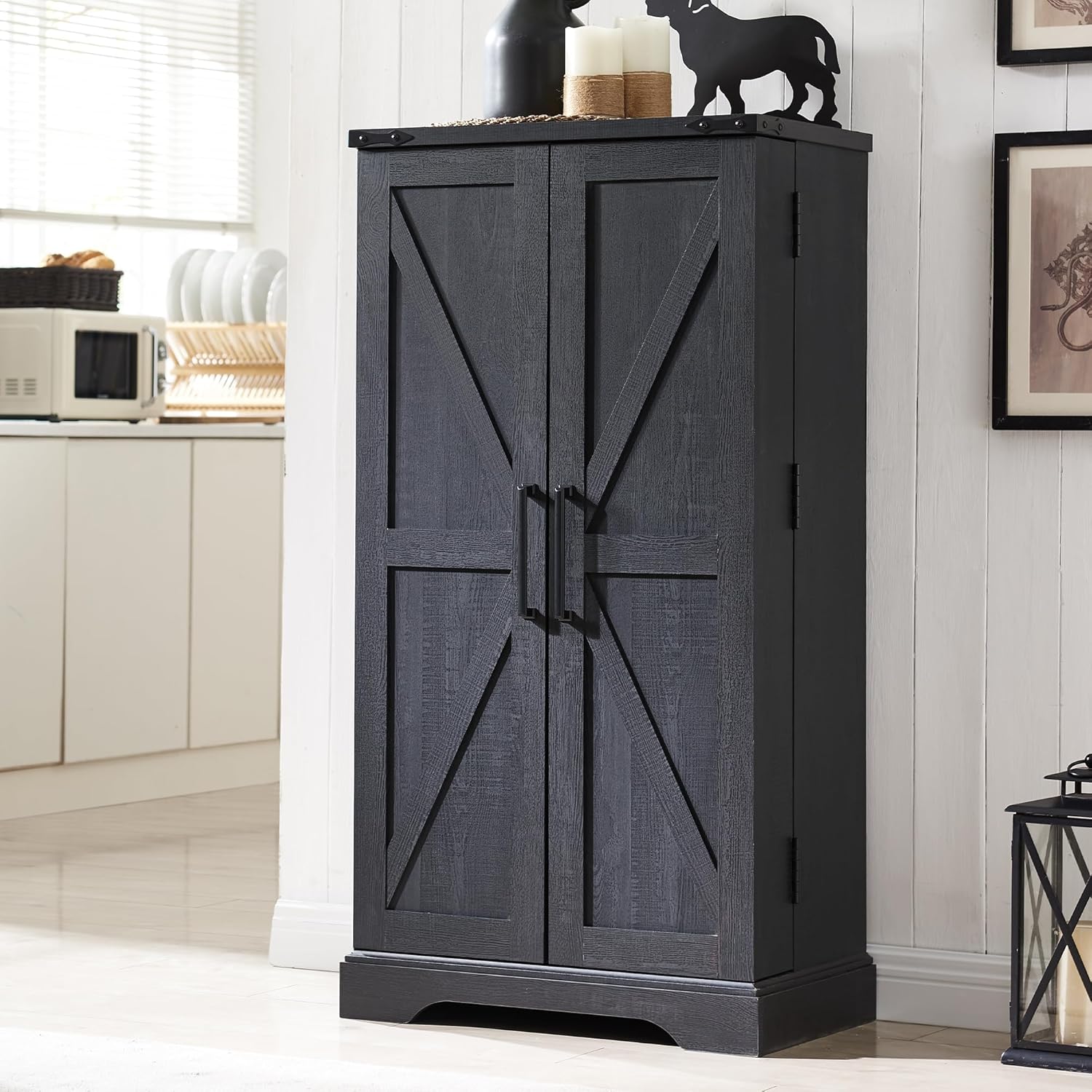 ACCOHOHO 47 Kitchen Pantry with Barn Doors for Rustic Storage