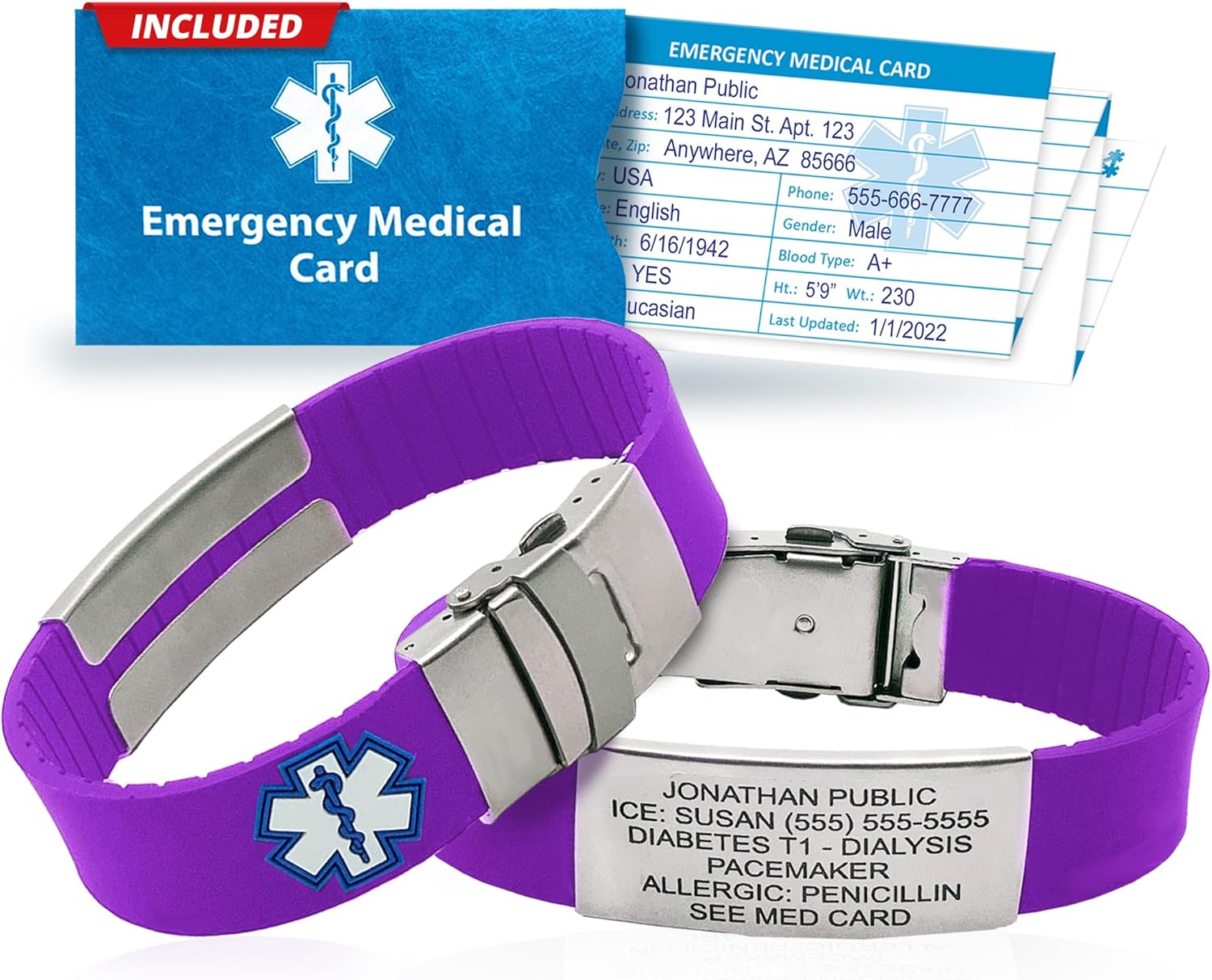 Customizable Medical Alert Bracelet for Men & Women - Purple