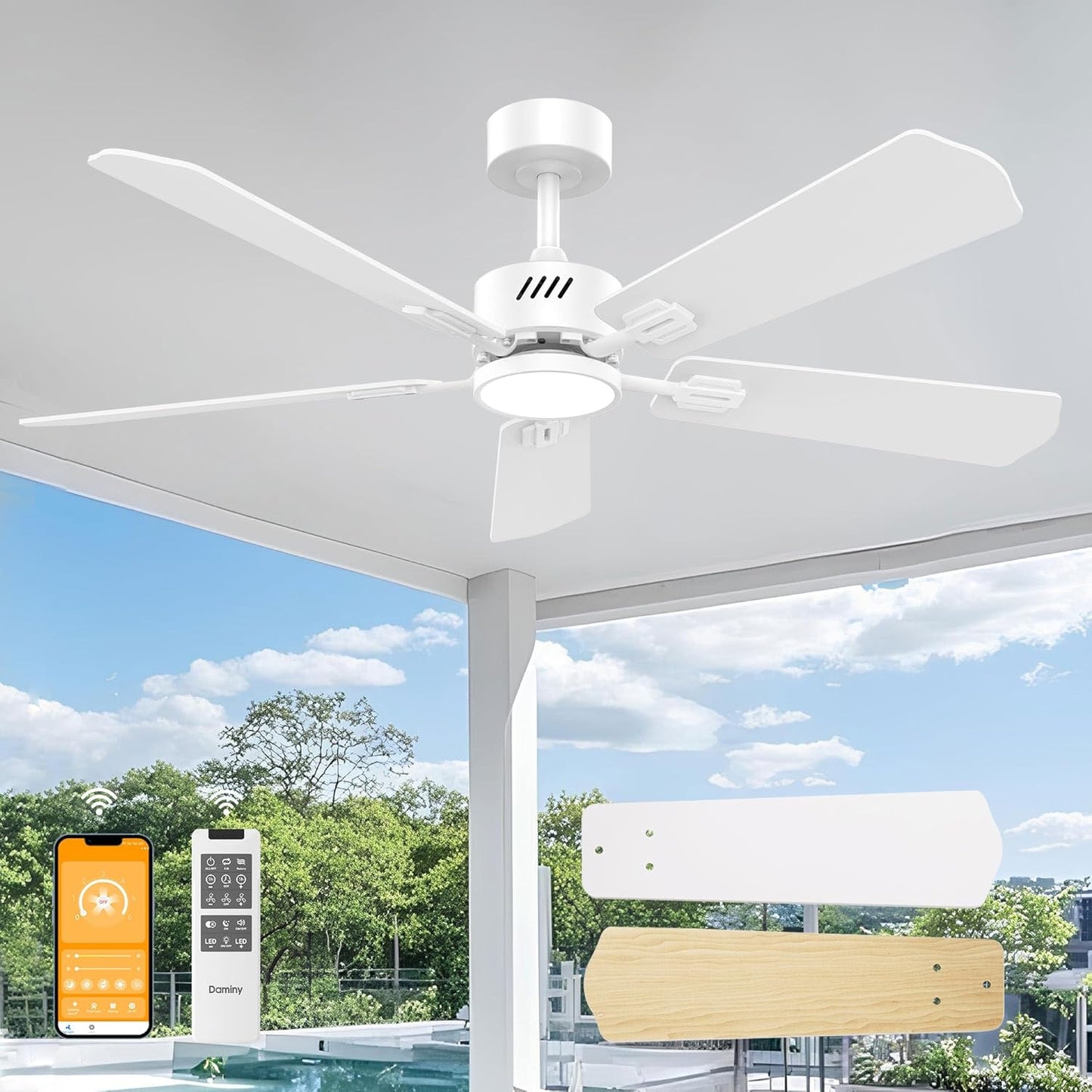 DAMINY 52 inch Ceiling Fan with Light and Remote Control Features