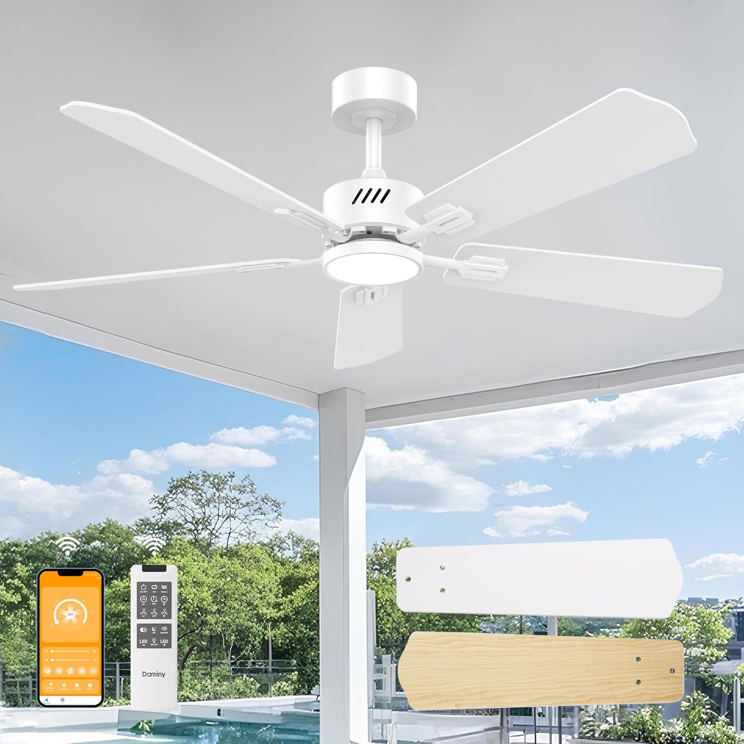 DAMINY 52 inch Ceiling Fan with Light and Remote Control Features