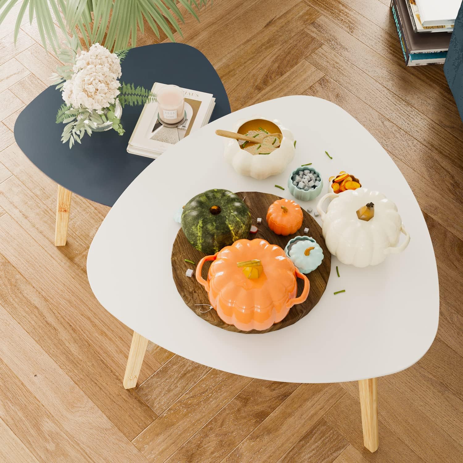 Bamboo Nesting Triangle End Table Set of 2 for Modern Living