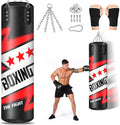 Hanging Punching Bag for Adults 4ft PU Leather Heavy Boxing Bag Set