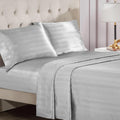 Silky Satin Damask Sheet Set Queen - Luxury Grey Bedding