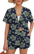 Ekouaer Women Loose Button down Printed Beach 2 Piece Shorts Set