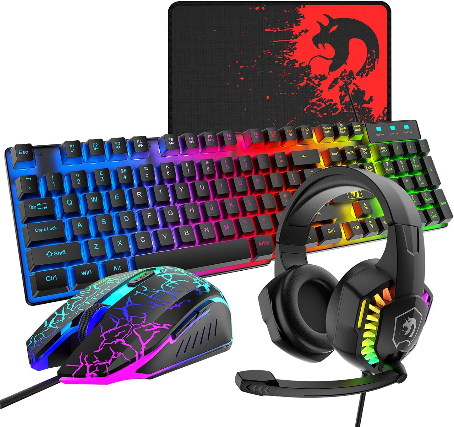 Wired Gaming Combo, RGB Lights, All-in-One