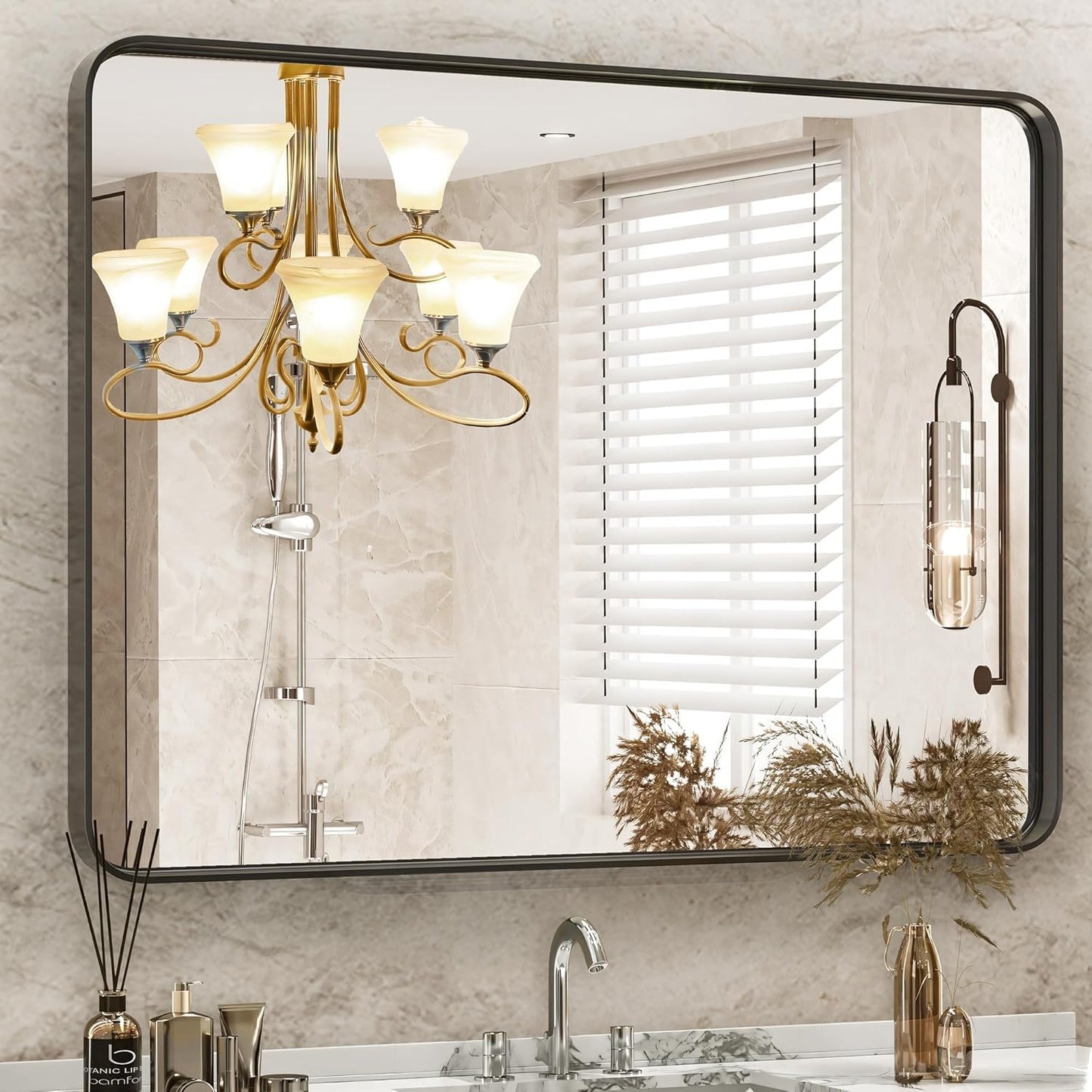 DUMOS Black Vanity Bathroom Mirror - Modern Metal Framed Design
