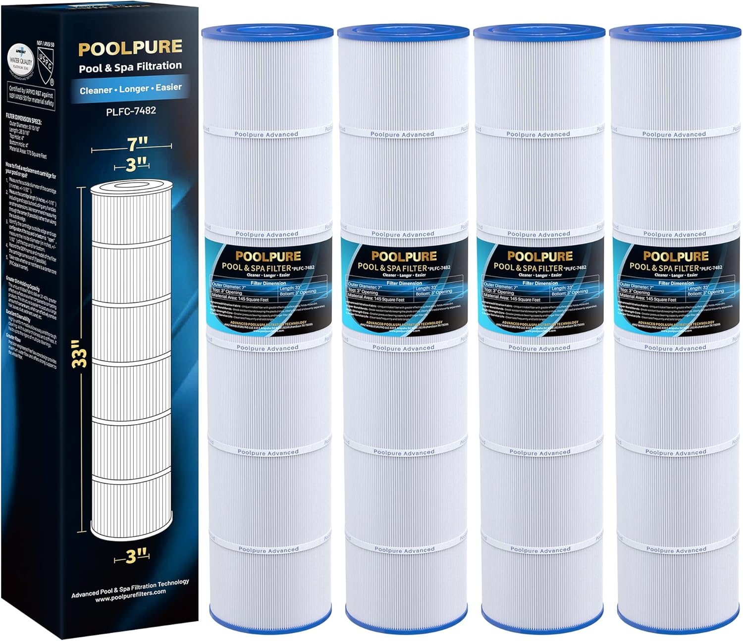 POOLPURE C-7482 Pool Filter Cartridge for Jandy CL580 & More