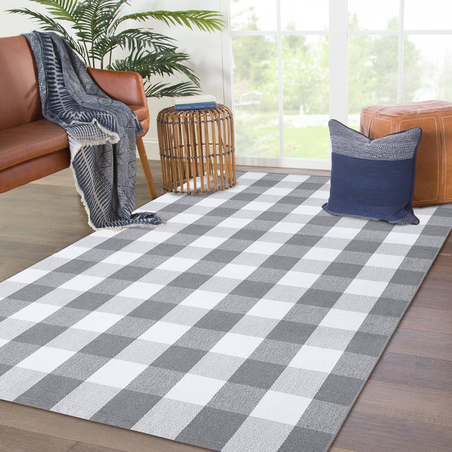 KOZYFLY Buffalo Plaid Area Rug 4 x 6 Ft for Indoor Outdoor Use
