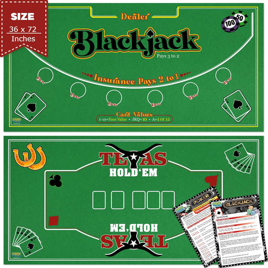 Gamie Double Sided Felt Casino Mat for Poker & Blackjack
